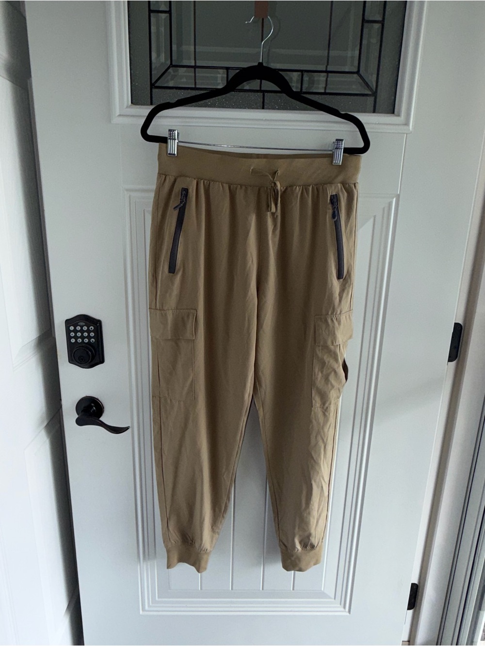 Libin Beige Cargo Jogger Pants with Zippered Pockets